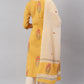 Janasya Women's Yellow Cotton Striped Kurta With Palazzo And Dupatta | Swadesiicart