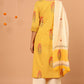 Janasya Women's Yellow Cotton Striped Kurta With Palazzo And Dupatta | Swadesiicart