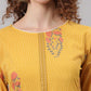 Janasya Women's Yellow Cotton Striped Kurta With Palazzo And Dupatta | Swadesiicart