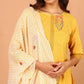 Janasya Women's Yellow Cotton Striped Kurta With Palazzo And Dupatta | Swadesiicart