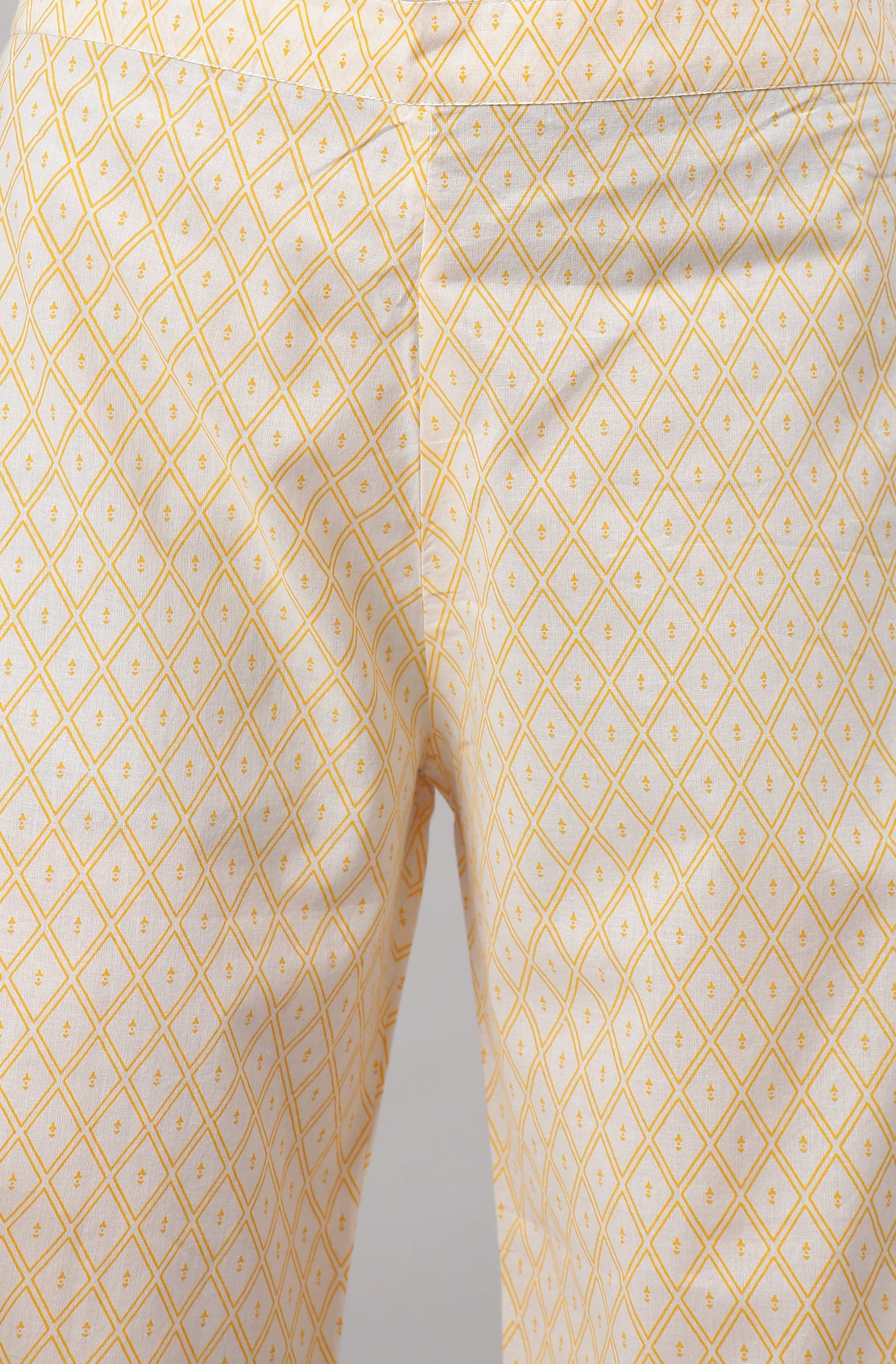 Janasya Women's Yellow Cotton Striped Kurta With Palazzo And Dupatta | Swadesiicart