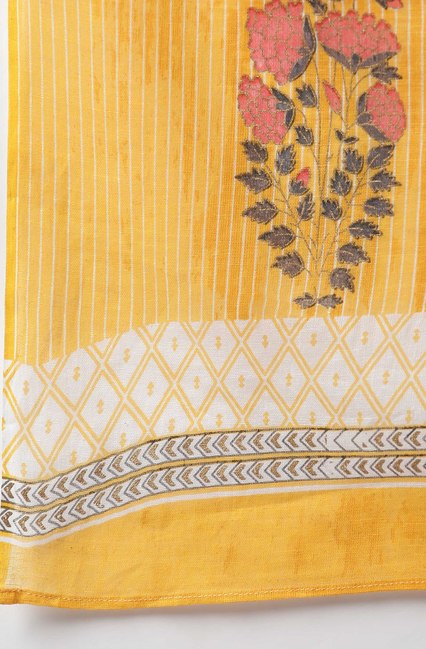 Janasya Women's Yellow Cotton Striped Kurta With Palazzo And Dupatta | Swadesiicart