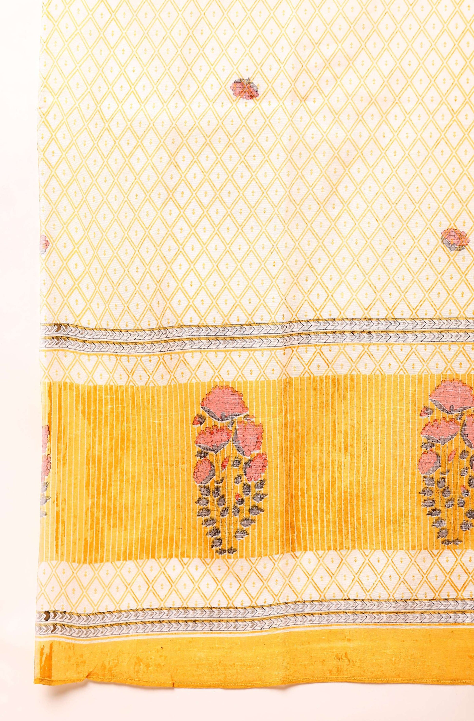 Janasya Women's Yellow Cotton Striped Kurta With Palazzo And Dupatta | Swadesiicart