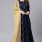 Janasya Women's Navy Blue Poly Crepe Floral Printed Anarkali Casual Kurta Set | Swadesiicart