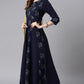 Janasya Women's Navy Blue Poly Crepe Floral Printed Anarkali Casual Kurta Set | Swadesiicart