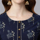 Janasya Women's Navy Blue Poly Crepe Floral Printed Anarkali Casual Kurta Set | Swadesiicart