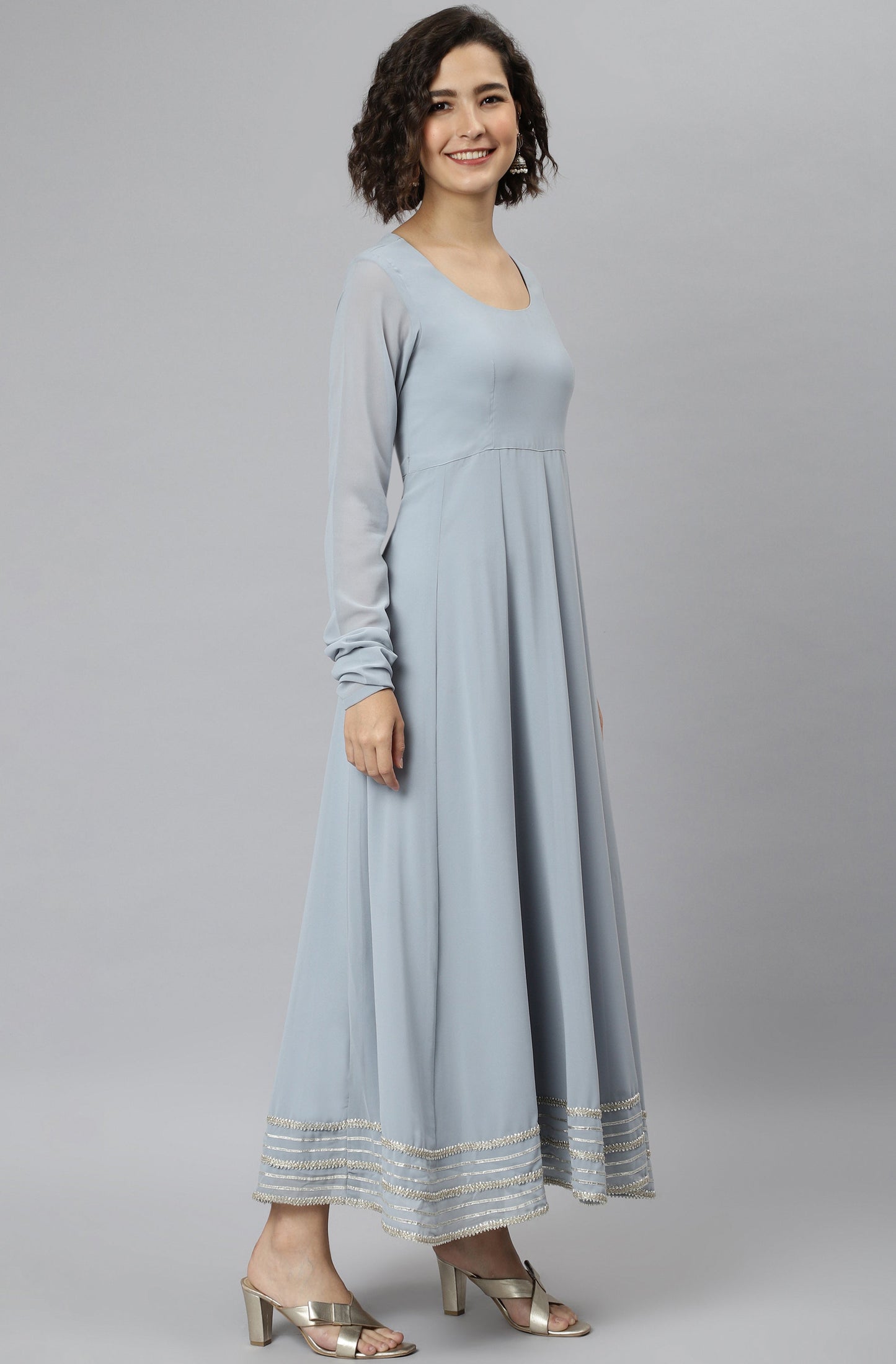 Janasya Women's Grey Poly Georgette Solid Kurta With Dupatta | Swadesiicart