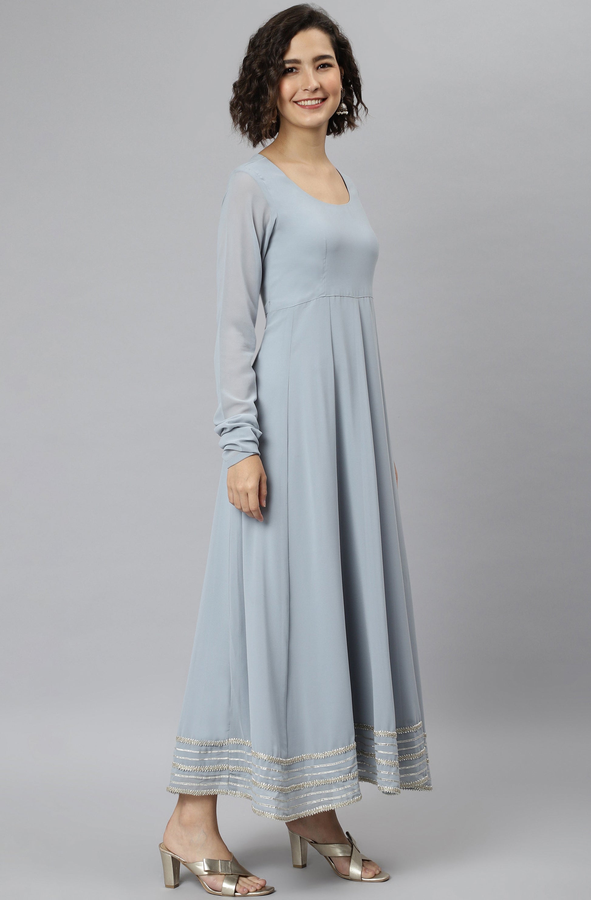 Janasya Women's Grey Poly Georgette Solid Kurta With Dupatta | Swadesiicart