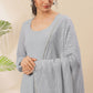 Janasya Women's Grey Poly Georgette Solid Kurta With Dupatta | Swadesiicart