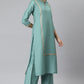 Janasya Women's Green Poly Silk Solid Straight Festive Kurta Set - Swadesiicart