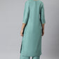 Janasya Women's Green Poly Silk Solid Straight Festive Kurta Set - Swadesiicart