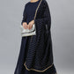 Janasya Women's Navy Blue Poly Georgette Foil Print Kurta With Dupatta | Swadesiicart