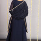 Janasya Women's Navy Blue Poly Georgette Foil Print Kurta With Dupatta | Swadesiicart