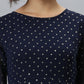 Janasya Women's Navy Blue Poly Georgette Foil Print Kurta With Dupatta | Swadesiicart