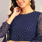 Janasya Women's Navy Blue Poly Georgette Foil Print Kurta With Dupatta | Swadesiicart