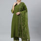Janasya Women's Olive Green Rayon Solid Kurta With Palazzo And Dupatta | Swadesiicart