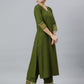 Janasya Women's Olive Green Rayon Solid Kurta With Palazzo And Dupatta | Swadesiicart
