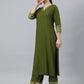 Janasya Women's Olive Green Rayon Solid Kurta With Palazzo And Dupatta | Swadesiicart