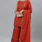 Janasya Women's Orange Rayon Foil Print Kurti With Sharara And Dupatta | Swadesiicart