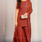 Janasya Women's Orange Rayon Foil Print Kurti With Sharara And Dupatta | Swadesiicart