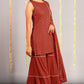 Janasya Women's Orange Rayon Foil Print Kurti With Sharara And Dupatta | Swadesiicart