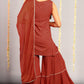 Janasya Women's Orange Rayon Foil Print Kurti With Sharara And Dupatta | Swadesiicart