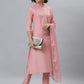 Indian Clothing Janasya Women's Pink Poly Silk Floral Printed Straight Party Kurta Set - Swadesiicart