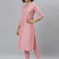 Indian Clothing Janasya Women's Pink Poly Silk Floral Printed Straight Party Kurta Set - Swadesiicart