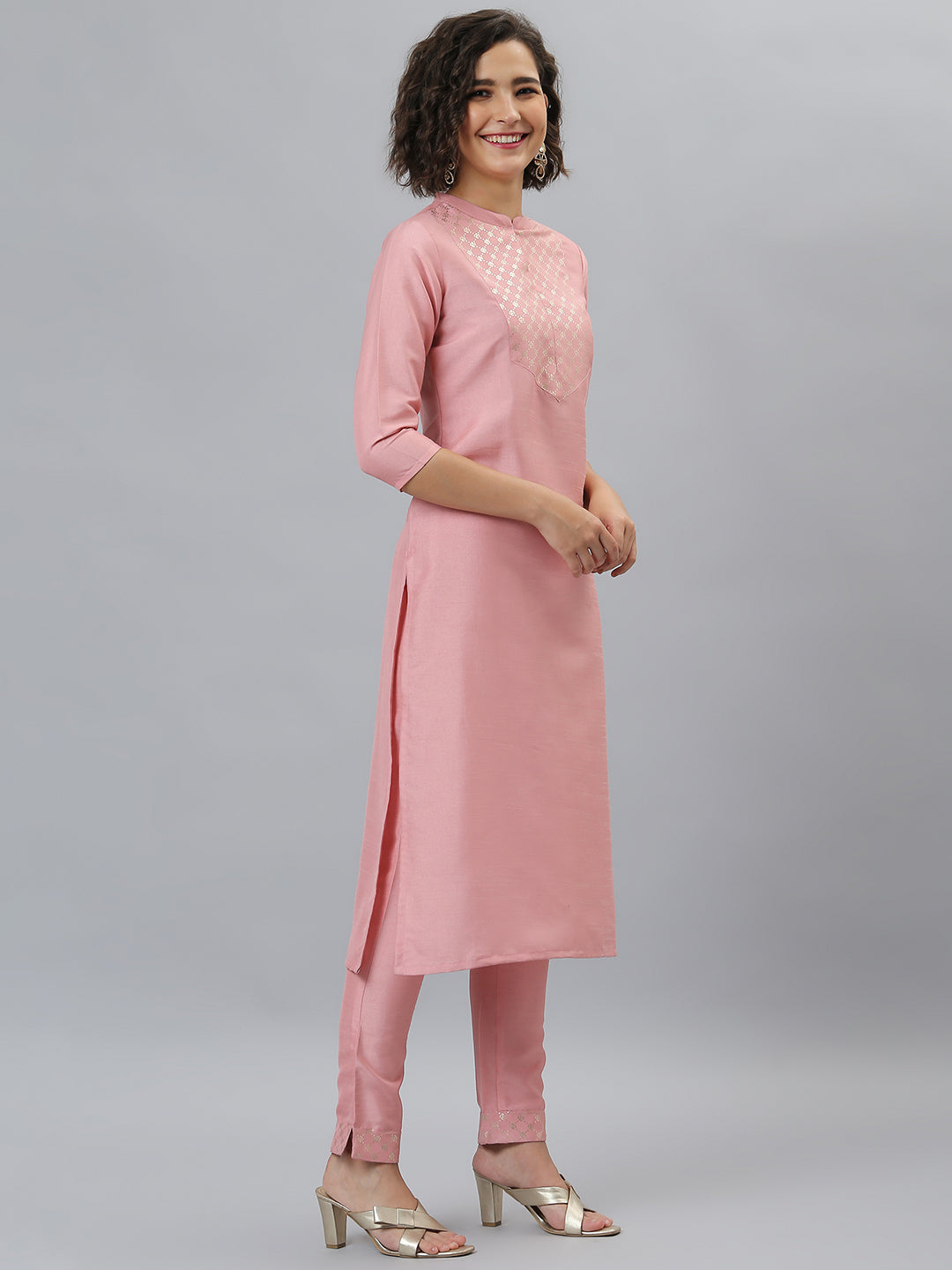 Indian Clothing Janasya Women's Pink Poly Silk Floral Printed Straight Party Kurta Set - Swadesiicart