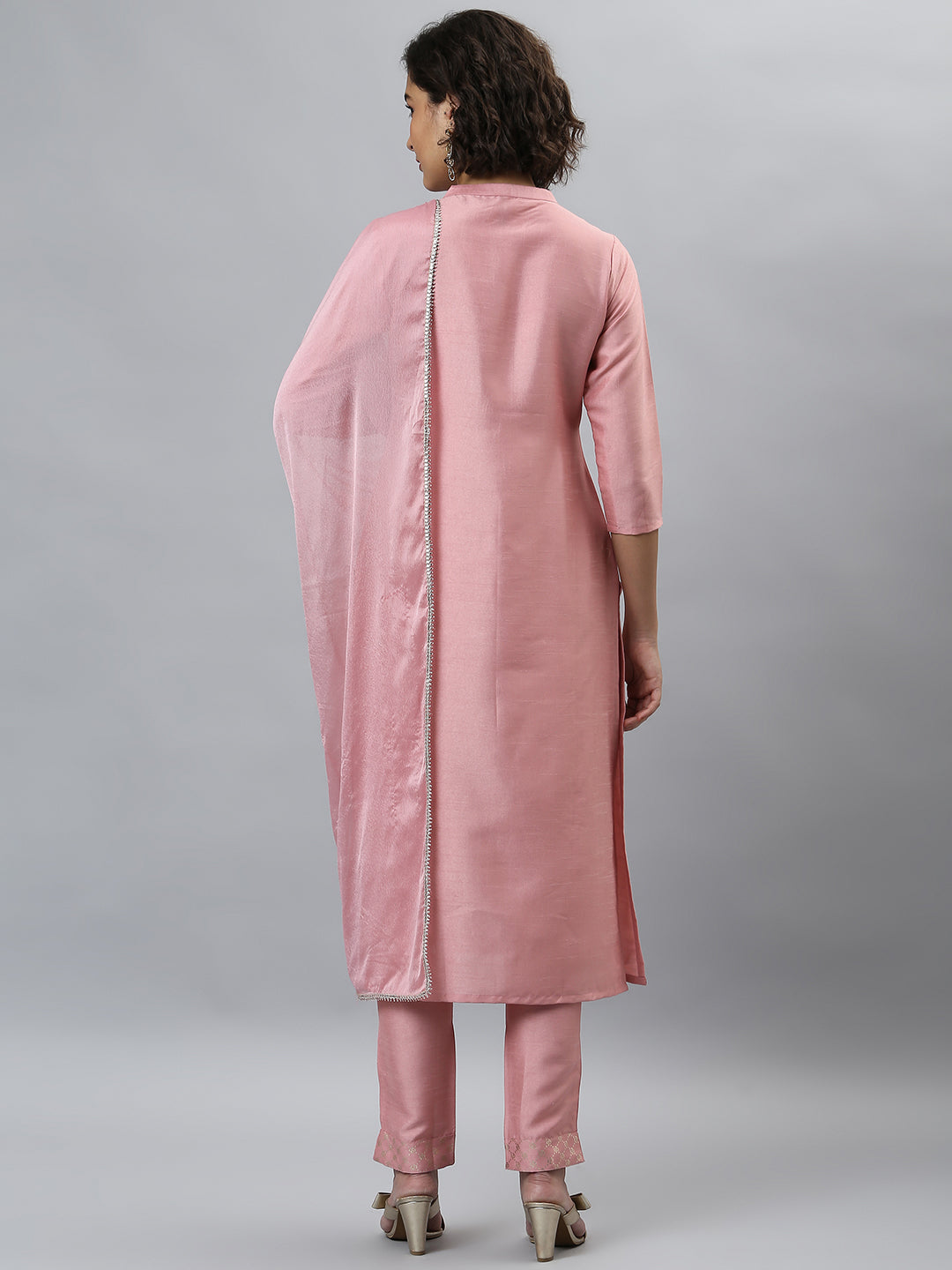 Indian Clothing Janasya Women's Pink Poly Silk Floral Printed Straight Party Kurta Set - Swadesiicart