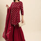 Janasya Women's Maroon Rayon Floral Print Kurti With Sharara And Dupatta | Swadesiicart