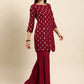 Janasya Women's Maroon Rayon Floral Print Kurti With Sharara And Dupatta | Swadesiicart