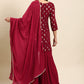 Janasya Women's Maroon Rayon Floral Print Kurti With Sharara And Dupatta | Swadesiicart