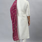 Janasya Women's White Poly Silk Solid Kurta With Pant And Dupatta | Swadesiicart