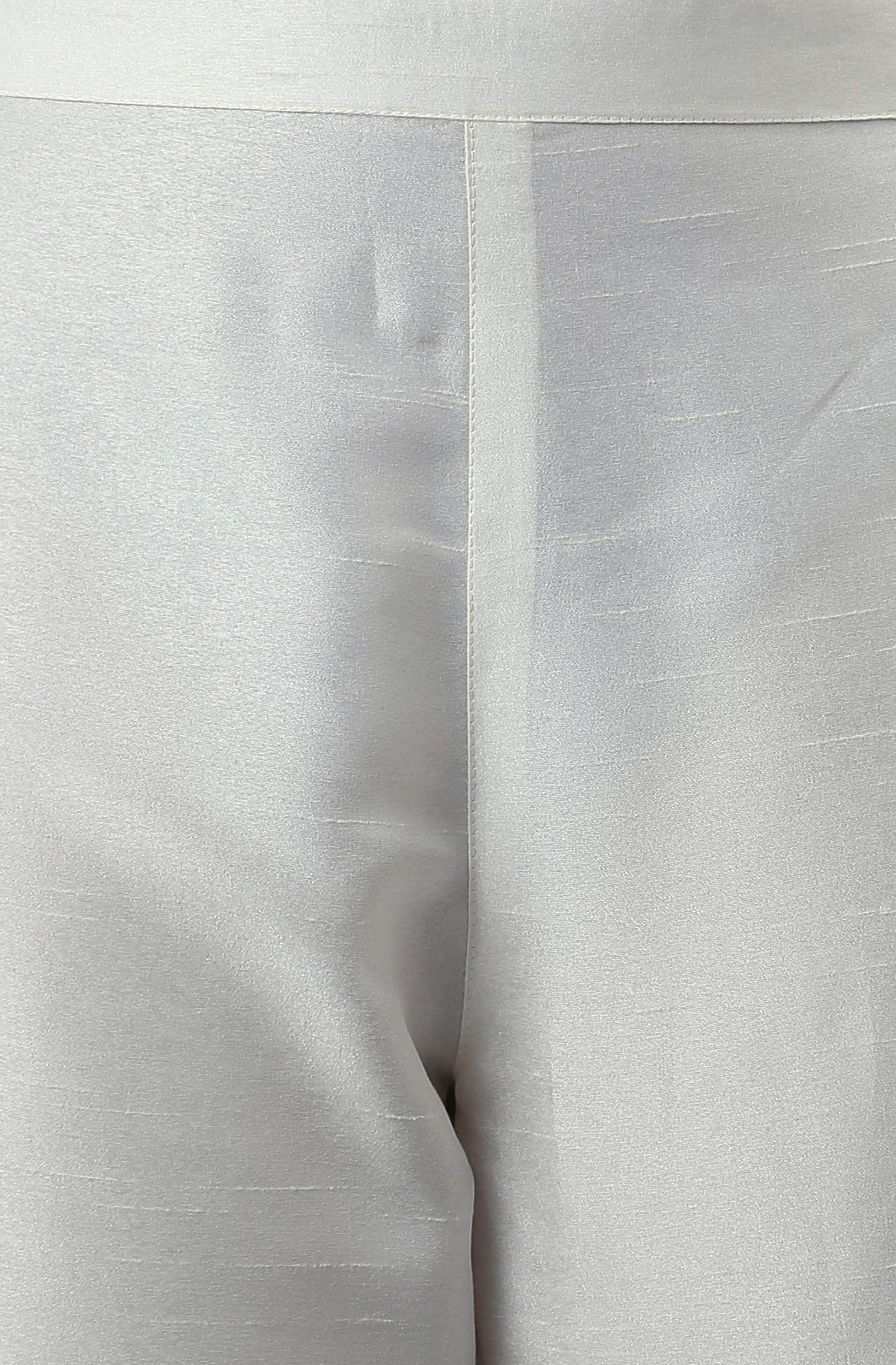 Janasya Women's White Poly Silk Solid Kurta With Pant And Dupatta | Swadesiicart