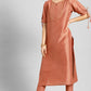 Janasya Women's Peach Poly Silk Embellished Straight Festive Kurta Set - Swadesiicart