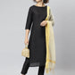 Janasya Women's Black Poly Silk Solid Straight Casual Kurta Set | Swadesiicart