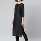 Janasya Women's Black Poly Silk Solid Straight Casual Kurta Set | Swadesiicart