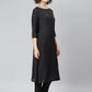Janasya Women's Black Poly Silk Solid Straight Casual Kurta Set | Swadesiicart
