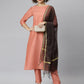 Janasya Women's Peach Poly Silk Solid Straight Casual Kurta Set | Swadesiicart