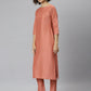 Janasya Women's Peach Poly Silk Solid Straight Casual Kurta Set | Swadesiicart
