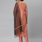 Janasya Women's Peach Poly Silk Solid Straight Casual Kurta Set | Swadesiicart