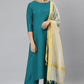 Janasya Women's Teal Poly Silk Solid Straight Casual Kurta Set | Swadesiicart