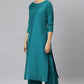 Janasya Women's Teal Poly Silk Solid Straight Casual Kurta Set | Swadesiicart