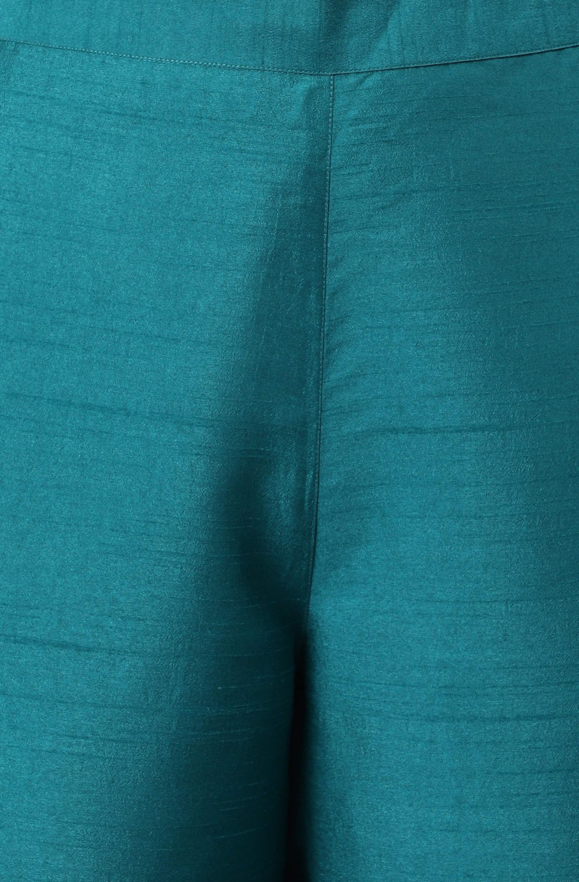 Janasya Women's Teal Poly Silk Solid Straight Casual Kurta Set | Swadesiicart