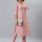 Janasya Women's Pink Poly Silk Floral Printed Straight Party Kurta Set - Swadesiicart