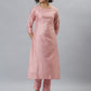Janasya Women's Pink Poly Silk Floral Printed Straight Party Kurta Set - Swadesiicart