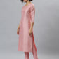 Janasya Women's Pink Poly Silk Floral Printed Straight Party Kurta Set - Swadesiicart