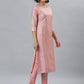 Janasya Women's Pink Poly Silk Floral Printed Straight Party Kurta Set - Swadesiicart