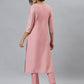Janasya Women's Pink Poly Silk Floral Printed Straight Party Kurta Set - Swadesiicart